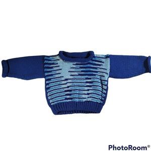 Handknit Artisan Blue Sweater with rolled neckband